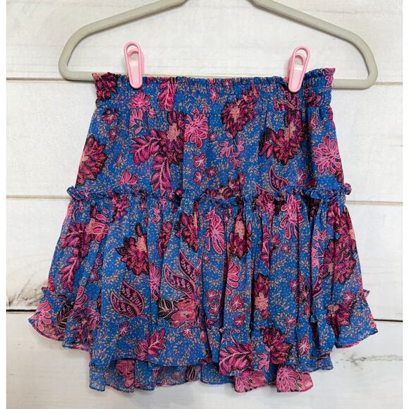 Misa Los Angeles Sz SM Floral Ruffled Tiered Mini Skirt Boho Chic - Picture 1 of 6